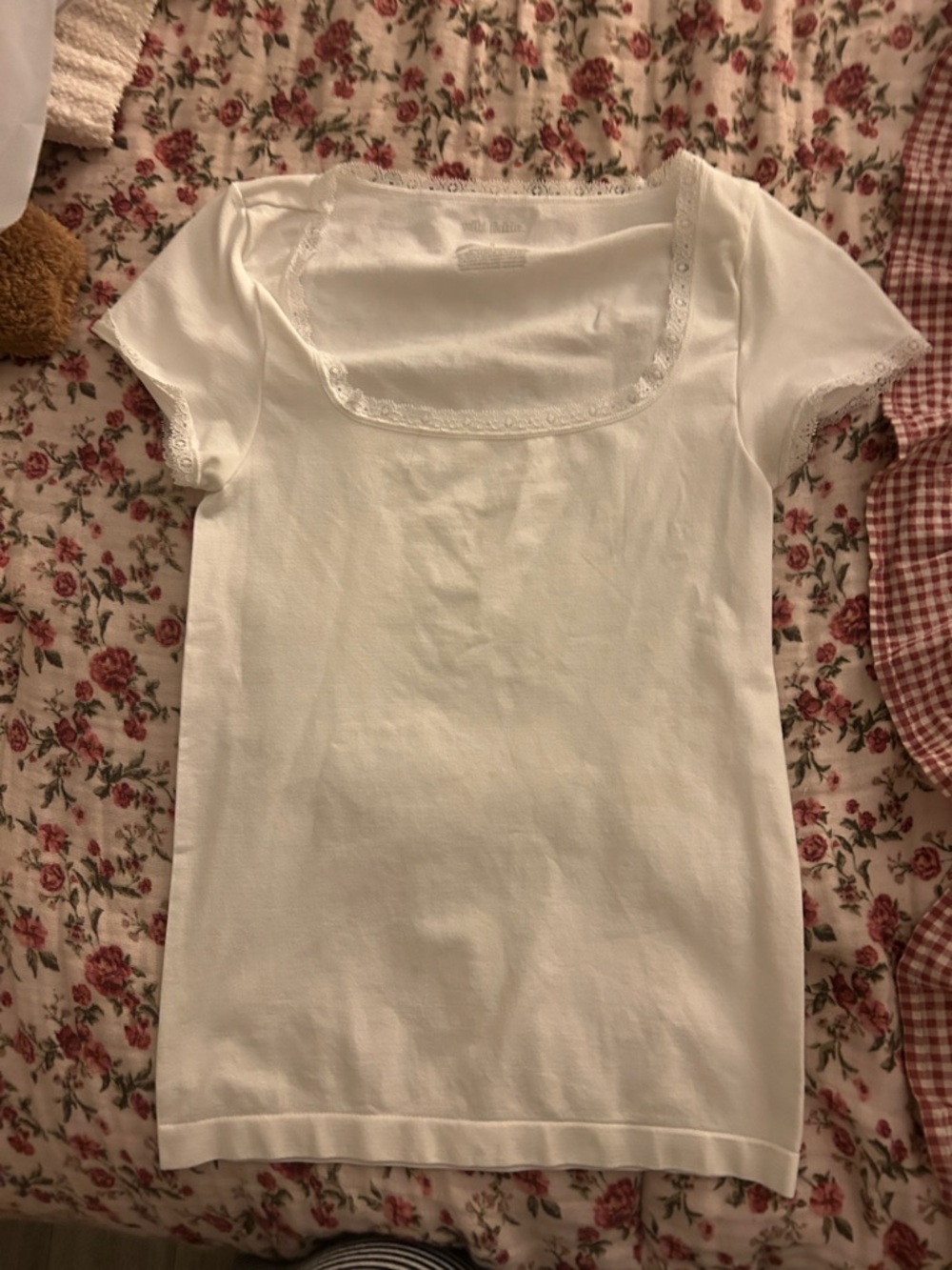 Classic White Lace-Trim Square Neck Women's Top